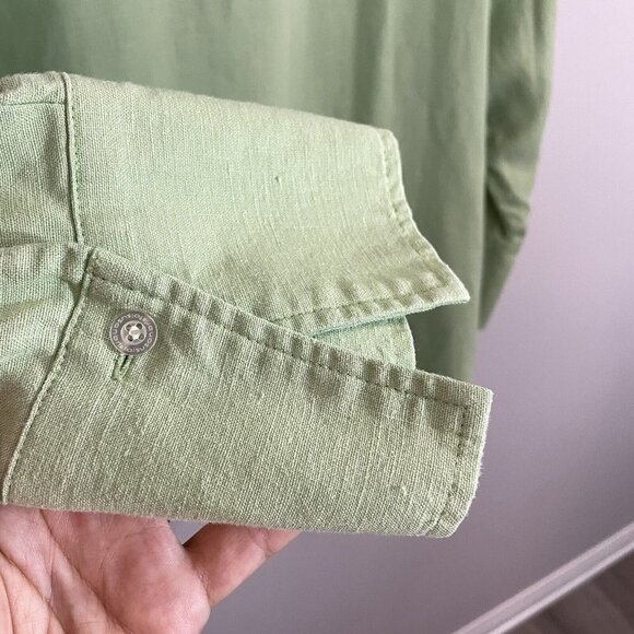 Susan Bristol 100% Linen Button Up Shirt Womens 12 L Green Blouse Mature EUC - Picture 9 of 13